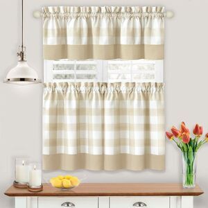 Hunter Tan Plaid Modern Window Curtain Panels : 58" X 14" Valance - Single